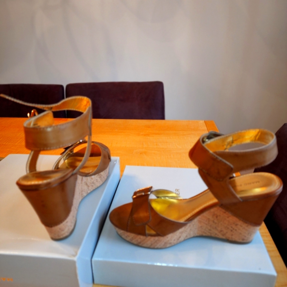 Tan never worn wedge sandals by Mark Fischer.